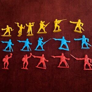 Vintage Lot of Plastic Pirates Toy Figures Red Blue Yellow